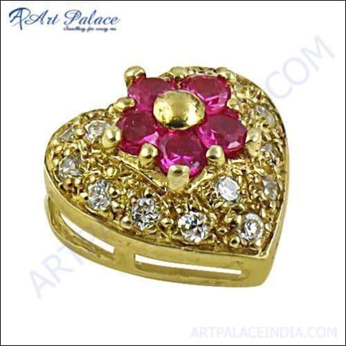 Loveable Pink & White Cz Gold Plated Silver Pendant