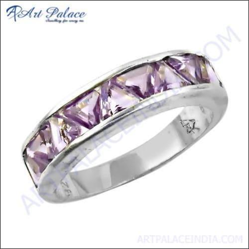 Lovely Amethyst Gemstone Silver Eternity Ring