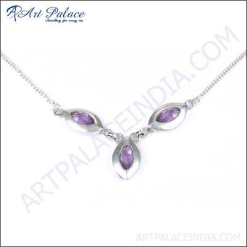 Lovely Ameythist Gemstone Silver Necklace Fabulous Amethyst Necklace Hand Finished Necklace