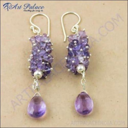 Lovely & Cute Amethyst Gemstone Silver Earrings Exceptional Beaded Earrings Precious Beaded Earrings