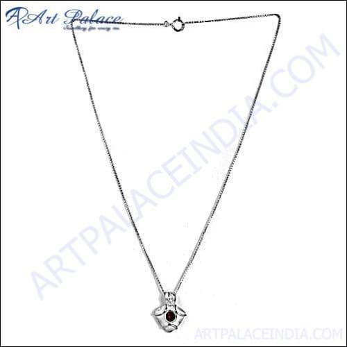 Lovely Cubic Zirconia & Garnet Silver Necklace