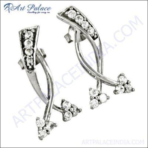 Lovely Cubic Zirconia Sterling Silver Earrings Party Wear Earrings Handmade Earrings