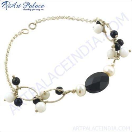 Lovely Gemstone Silver Bracelet Pretty Beaded Bracelet Comfortable Beaded Bracelet