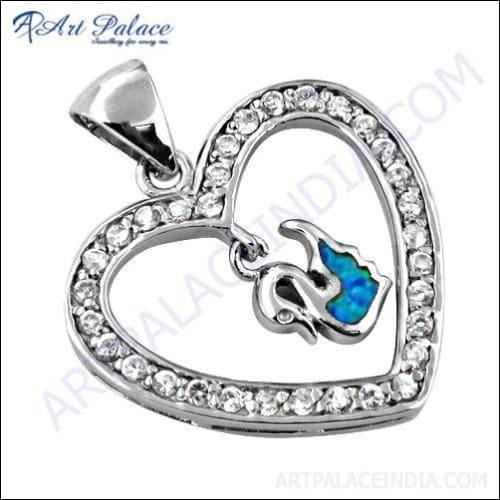 Lovely Heart Silver Pendant With Inley & Cubic Zirconia