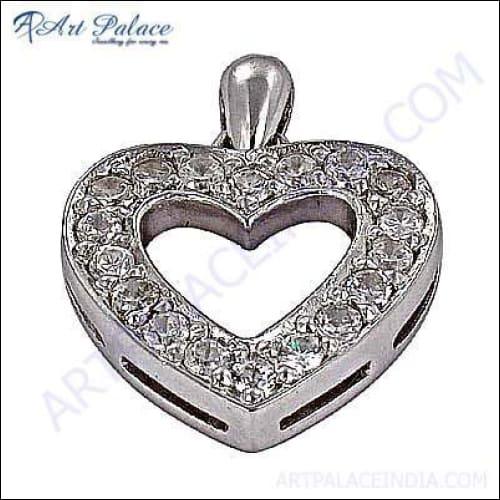 Lovely Heart Style Gemstone Silver Pendant With Cubic Zirconia