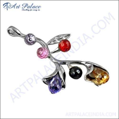 Lovely Multi Cz Gemstone Silver Pendant