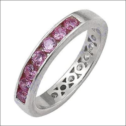 Lovely Pink Cubic Zirconia Gemstone Silver Eternity Ring Pink Cz Rings Fancy Cz Rings