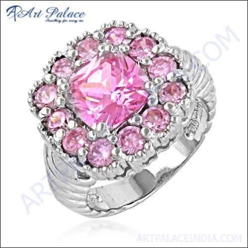 Lovely Pink Cubic Zirconia Gemstone Silver Ring