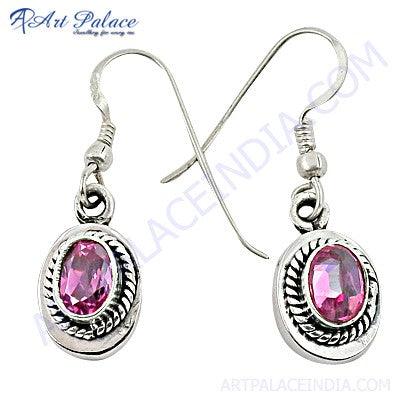 Lovely Pink Cubic Zirconia Silver Gemstone Earrings Pink Cz Earrings Cz Earrings
