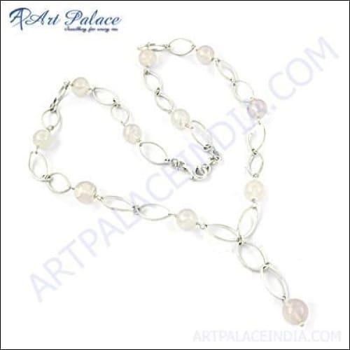 Lovely Rose Quartz Gemstone Silver Necklace