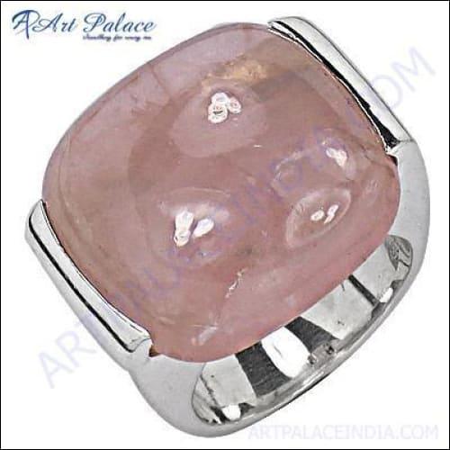 Lovely Rose Quartz Gemstone Silver Ring, 925 Sterling Silver Jewelry