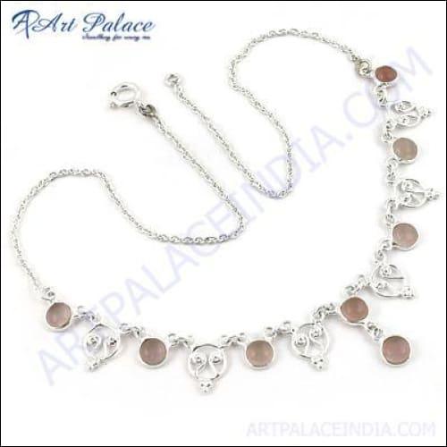 Lovely Rosequartz Necklace in 925 Silver Rosequartz Necklace Designer Necklace
