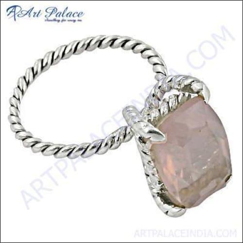 Lovely Stylish Rose Quartz Gemstone Silver Ring