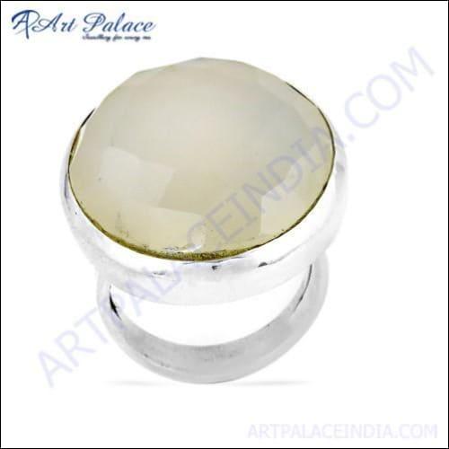 Luxurious Big White Chalcedony Gemstone Silver Ring