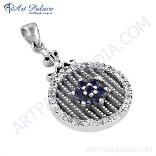 Luxurious Ink & White Zirconia Gemstone SIlver Pendant