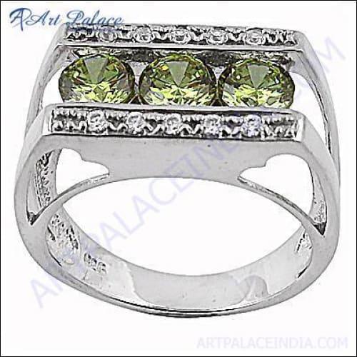 Luxurious Peridot & Cubic Zirconia Gemstone Silver Ring Impressive Cz Rings Newest Cz Rings