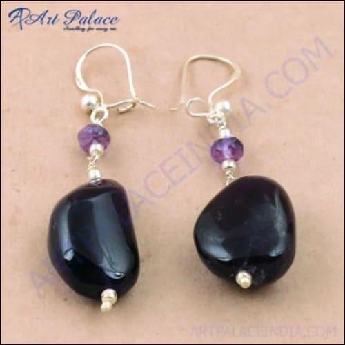 Luxury Amethyst Gemstone Silver Earrings, 925 Sterling Silver Jewelry Latest Beaded Earrings Wedding Earrings