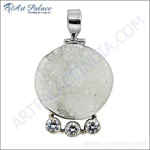 Luxury Cz & Druzy Gemstone Silver Pendant