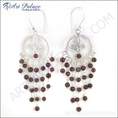 Luxury Style Garnet Gemstone Silver Earrings