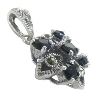 Marcasite and Blue Sapphire Stone Silver Pendant Beautiful Blue Sapphire Gemstone Pendant for Women Marcasite Pendants Glamours Pendants