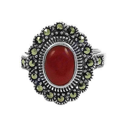 Marcasite and Red Onyx Gemstone Silver Ring Red Onys Rings Gemstone Marcasite Rings Adjustable Rings