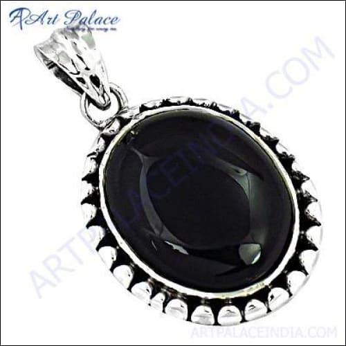 Mid-night Black Onyx Gemstone Silver Pendant