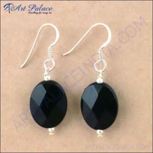 Midnight Black Onyx Gemstone 925 Silver Earrings Black Beaded Earrings Gorgeous Beaded Earrings