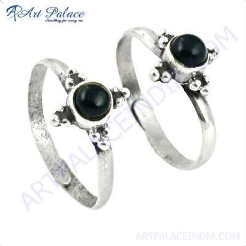 Midnight Black Onyx Gemstone 925 Sterling Silver Toe Rings