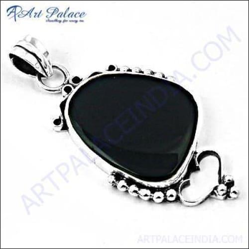 Midnight Black Onyx Gemstone Designer Silver Pendant