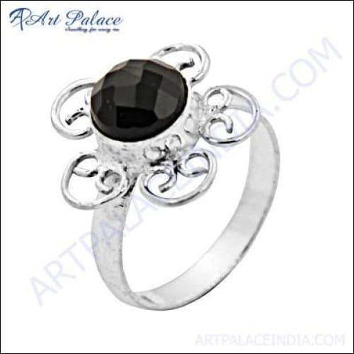 Midnight Black Onyx Gemstone German Silver Ring, German Silver Jewelry