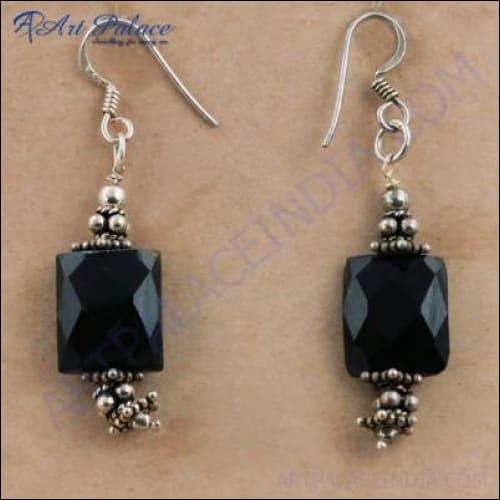 Midnight Black Onyx Gemstone Silver Earring