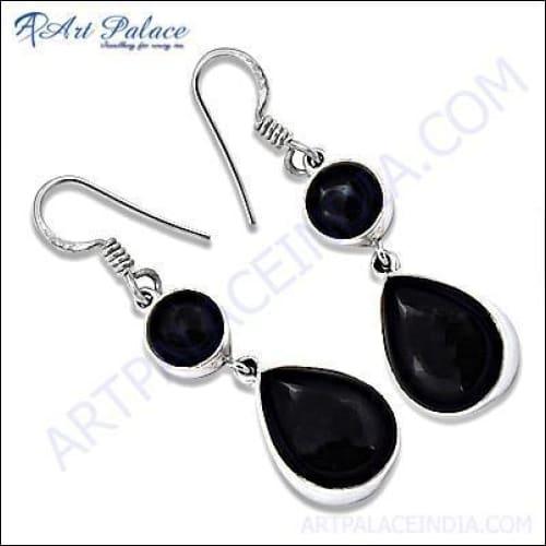 Midnight Black Onyx Gemstone Silver Earrings