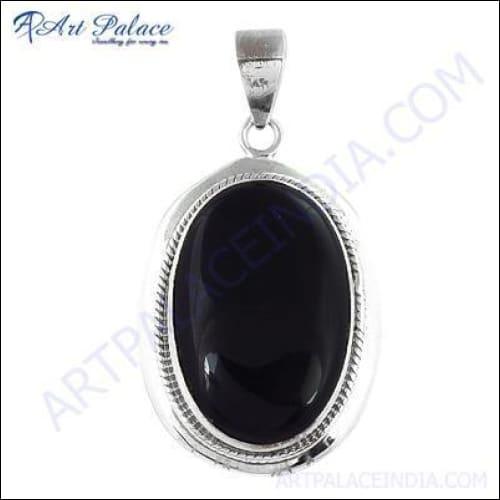 Midnight Black Onyx Gemstone Silver Pendant