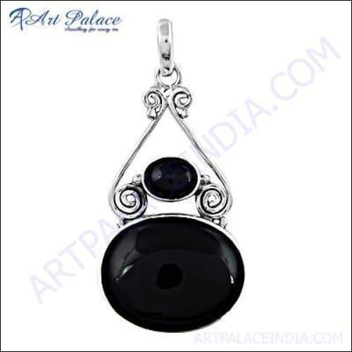 Midnight Black Onyx Gemstone Sterling 925 Silver Pendant