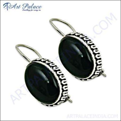 Midnight Black Onyx Gemstone Sterling Silver Earrings