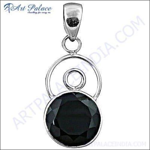 Midnight Black Onyx Gemstone Sterling Silver Pendant