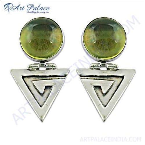 Modern Design Lemon Quartz Silver Earring