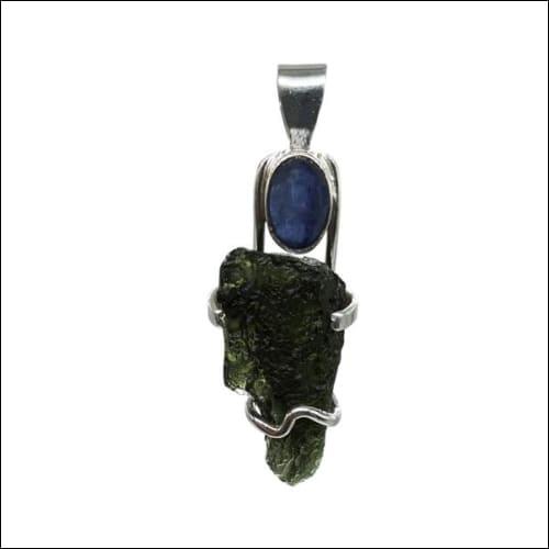 Moldavite & Blue Sapphire Stone 925 Silver Pendant Stylish Gemstone Pendants Healing Gemstone Pendants