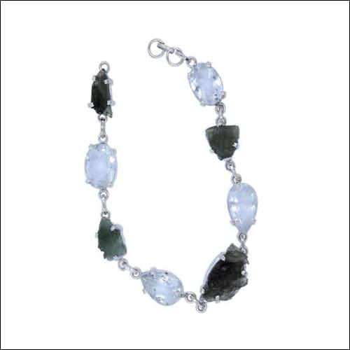 Moldavite & Satyaloka Stone 925 Silver Bracelet Healing Gemstone Bracelet Trendy Gemstone Bracelet