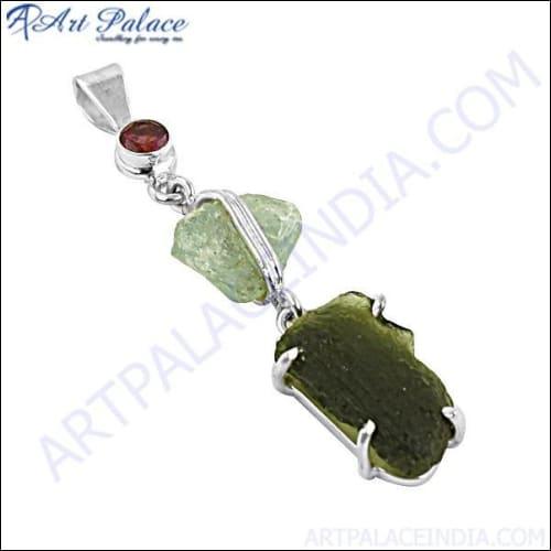 Moldavite Silver Pendant