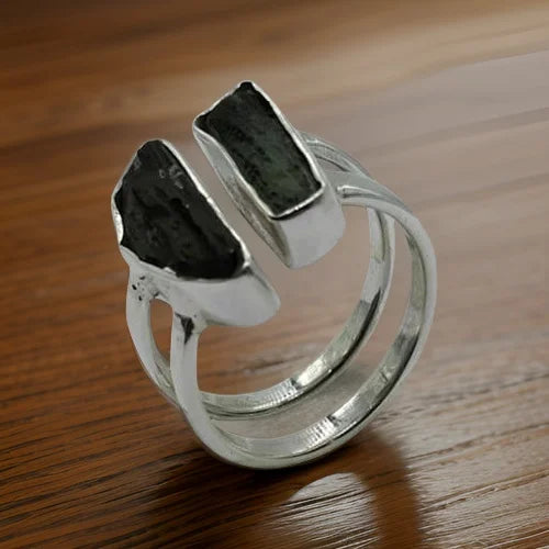 Moldavite Silver Adjustable Ring