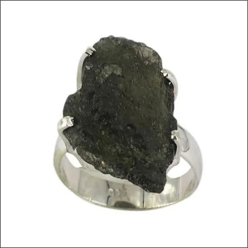Rough Moldavite Silver Ring 