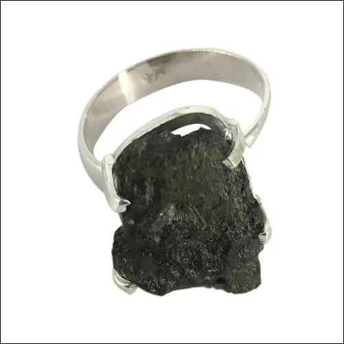Rough Moldavite Silver Ring