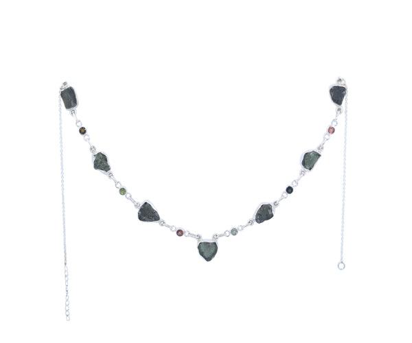 Moldavite Tourmaline Stone 925 Silver Necklace Impressive Necklace Trendy Necklace