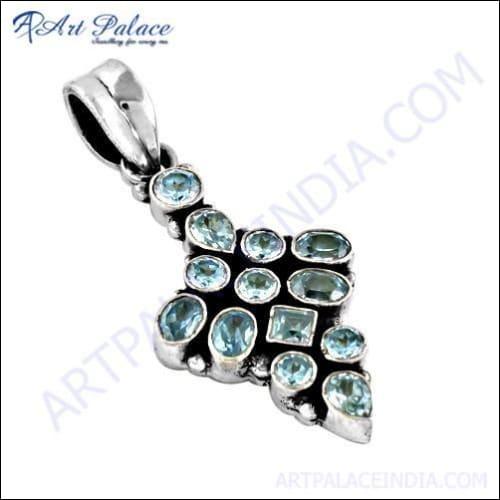 Most Fashionable Blue Cz Gemstone Silver Pendant