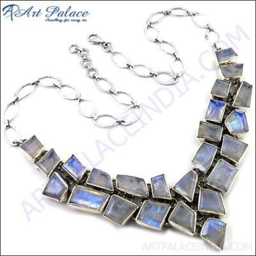 Most Fashionable Rainbow Moonstone Gemstone Silver Necklace Handmade Gemstone Necklace Gemstone Silver Necklace