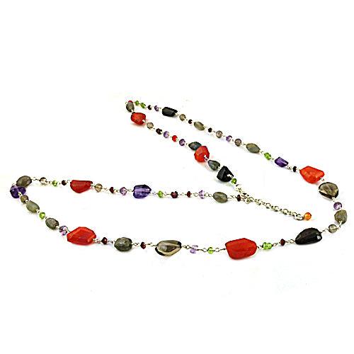 Multi Color Gemstone 925 Sterling Silver Necklace For Girls African Amethyst Garnet Labradorite Peridot Red Onyx Smokey Quartz Beaded Necklace Comfortable Necklace