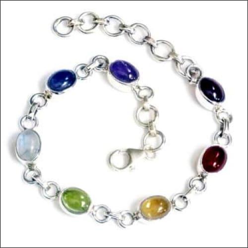 Multi Color Oval Cab Gemstone Silver Bracelet Colorful Cabochon Bracelet Superior Gemstone Bracelet
