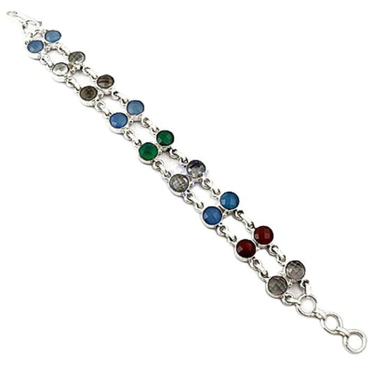Multi Color Stone Bracelet for Men and Women Germa Silver Bracelet Fashionable Unique Sterling Silver Bracelet