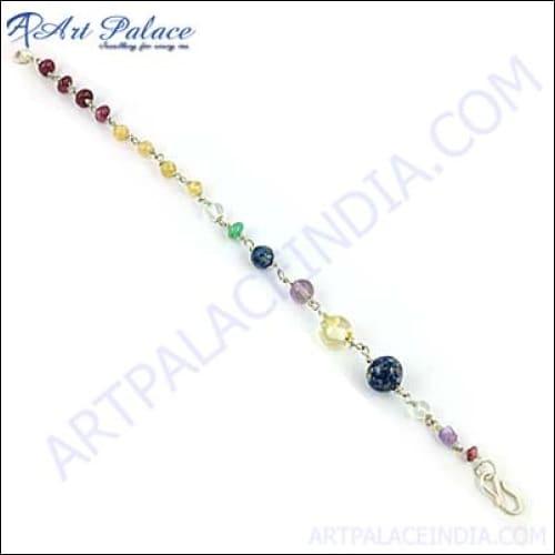 Multi Stone Antique Style Silver Bracelet Colorful Gemstone Beaded Bracelet Natural Beaded Bracelet